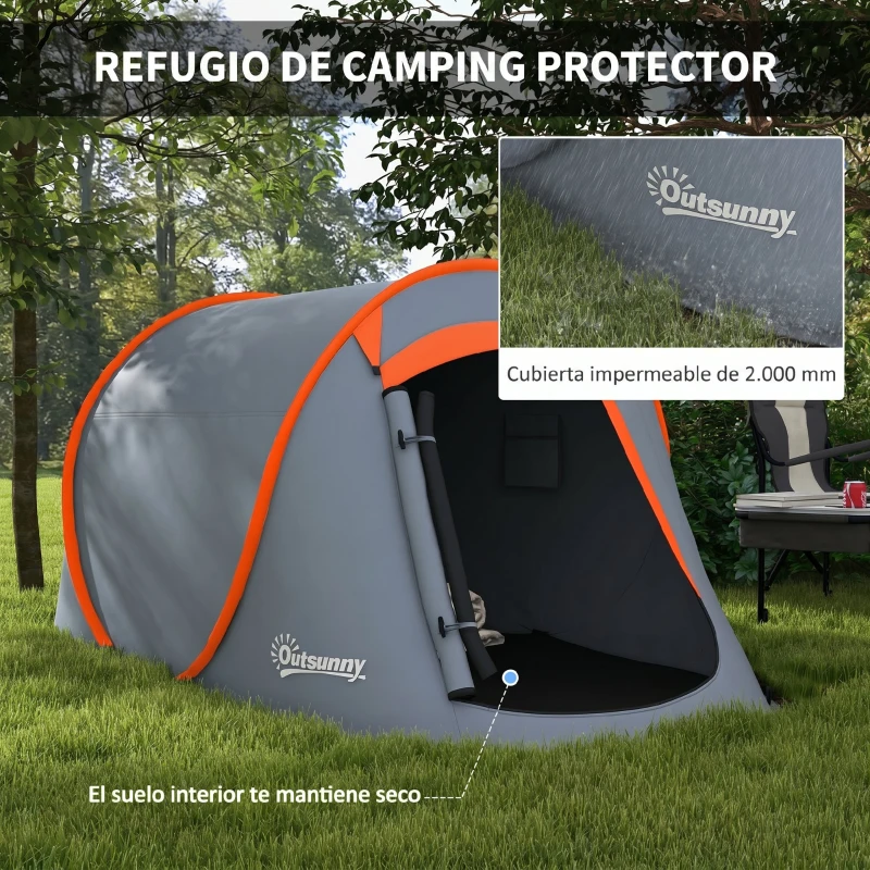 Outsunny Tienda de Campaña Pop-Up para 2-3 Personas Plegable Impermeable de 2000 mm con Bolsa de Transporte 245x148x105 cm Gris