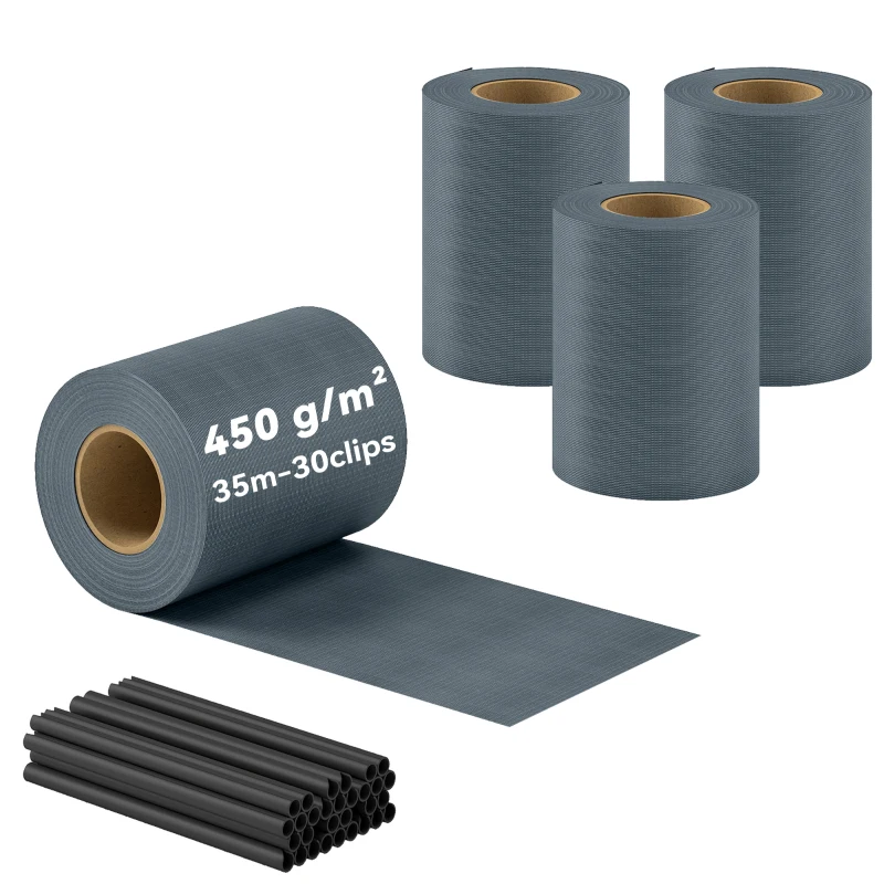 Outsunny Set 4 Panouri de Gard Anti-UV Impermeabile cu Cleme, din PP, 3500x19 cm, Gri