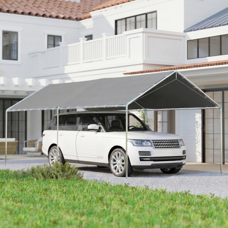 Outsunny Carpa Garaje para Coche 3x6 m Cochera Portátil Impermeable con Toldo de Tela PE y Marco de Acero Galvanizado Gris