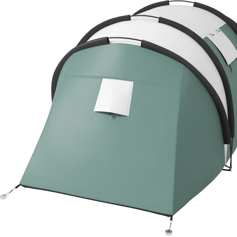 Outsunny Lichtgewicht Waterafstotende Campingtent voor 4-5 Personen met 3 Kamers, Zijdeur en Ramen in Donkergroen
