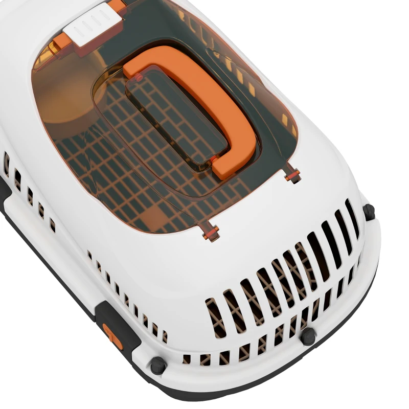 PawHut Plastic Pet Carrier Hard Shell Dog Cat Carrier Max 4 KG Steel Door Feed Bowl Secure Lock 49 x 32 x 31 cm