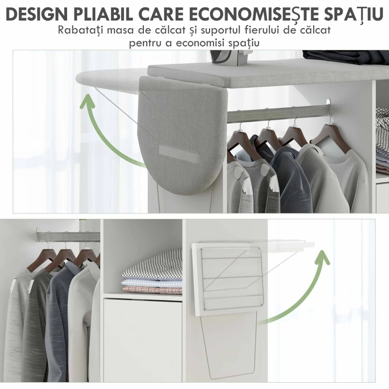 HOMCOM Dulap Masa Calcat – 3 Rafturi, Blat Burete & Ghidaj Rufe