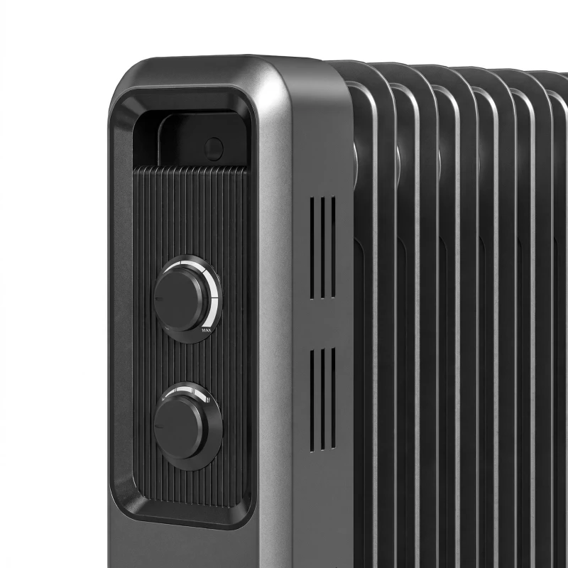 HOMCOM 2000W Oil Filled Radiator, 9 Fin, Portable Electric Heater with 3 Heat Settings, Safety Cut-Off and Wheels, Grey