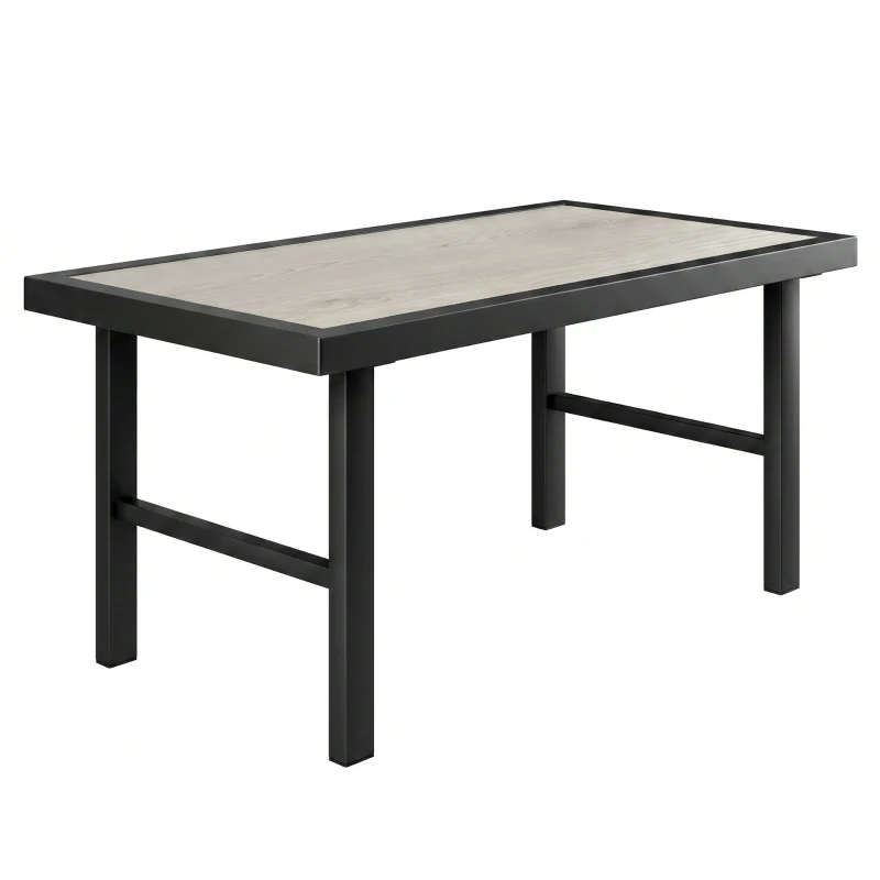 Outsunny Table basse de jardin rectangulaire table de jardin avec plateau SPC à effet bois en métal, 100 x 52 x 46 cm, noir
