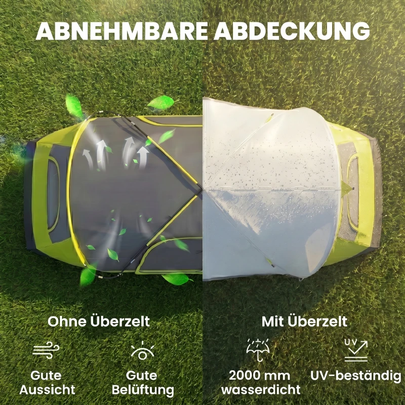 Outsunny Campingzelt, 2 Räume, Trennwand, für 3 Personen, Regenschutz, Dunkelgrün