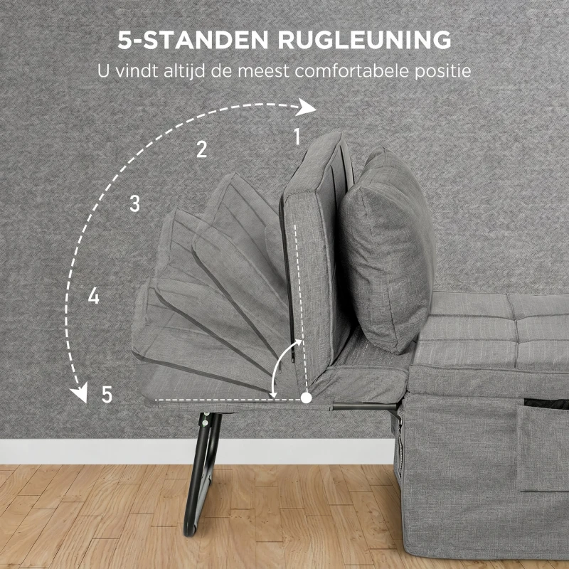 HOMCOM 4-in-1 opklapbed fauteuil voetenbank ligstoel 5-laags in hoogte verstelbaar grijs(m-5)