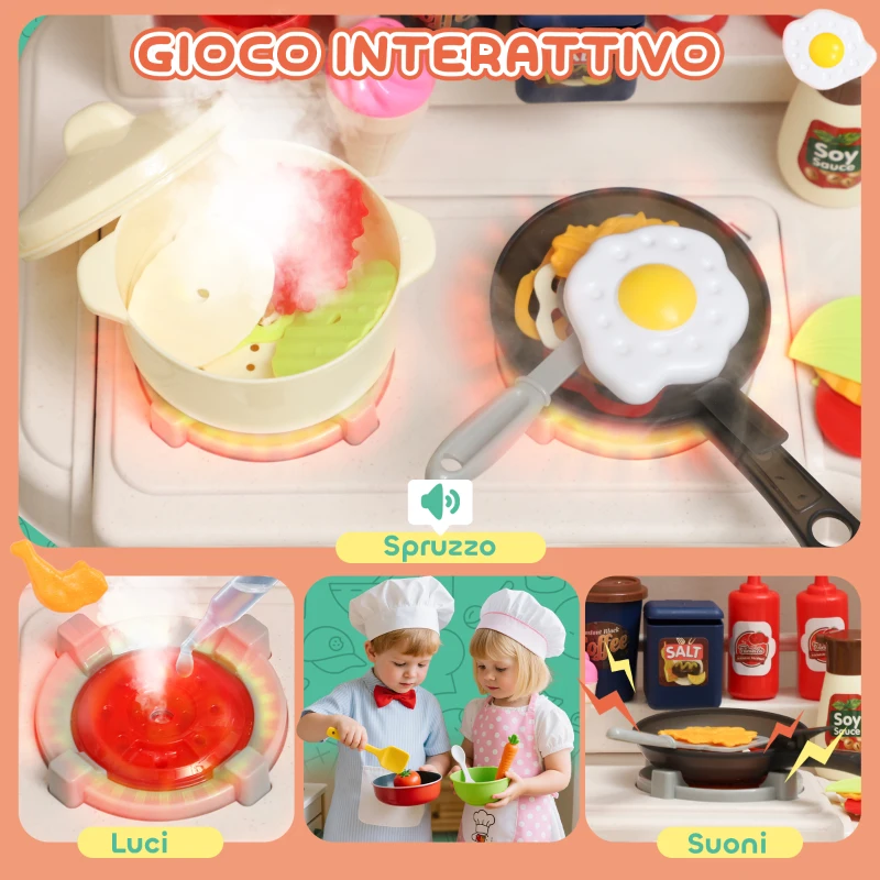 AIYAPLAY Cucina Giocattolo per Bambini 3-6 Anni con 92 Accessori, in PP, PE e ABS, 44.5x24x79 cm, Verde
