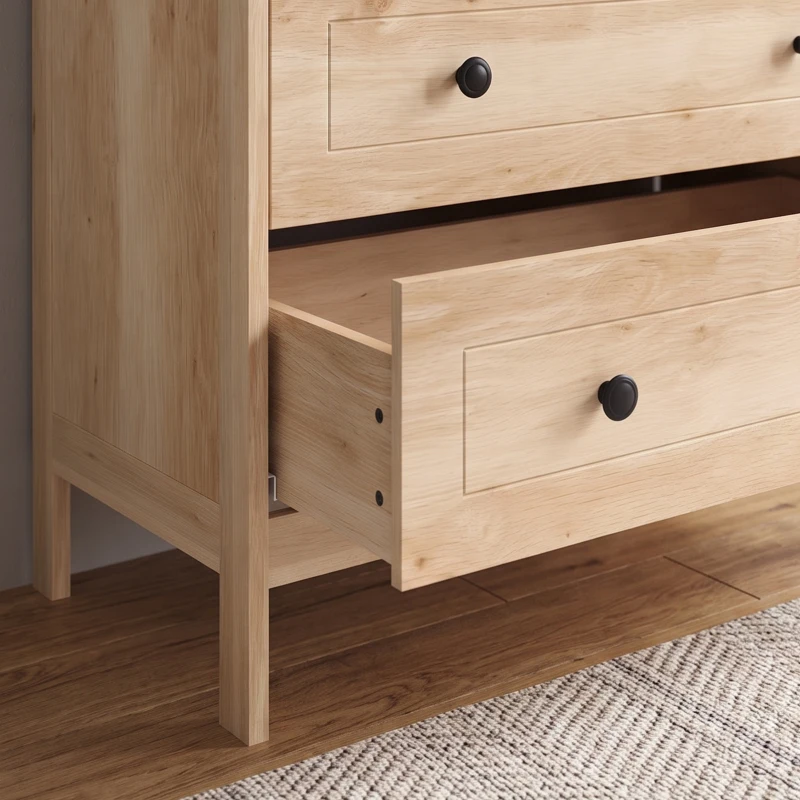 HOMCOM Cómoda mueble de almacenamiento 5 cajones para dormitorio, oficina, entrada, roble y tirador metálico negro