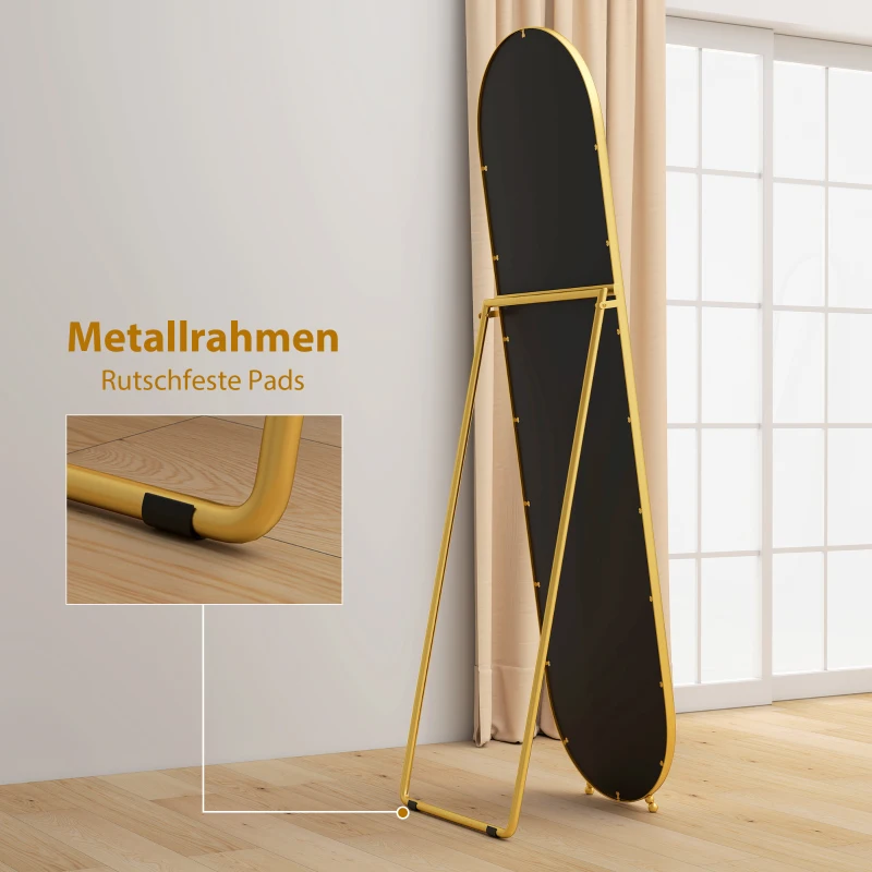 HOMCOM Lustro całopostaciowe, owalny kształt, wolnostojące, rama metalowa, 50x180 cm, złote