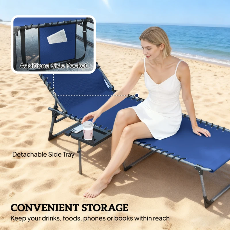 Outsunny Five-Position Reclining Sun Loungers Set of 2 - Dark Blue