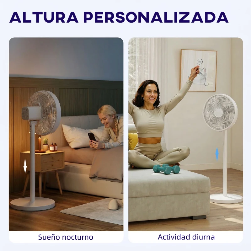 HOMCOM Ventilador de Pie con Control Remoto Altura Ajustable 4 Velocidades Oscilación 80° Temporizador 10H Pantalla LED Blanco
