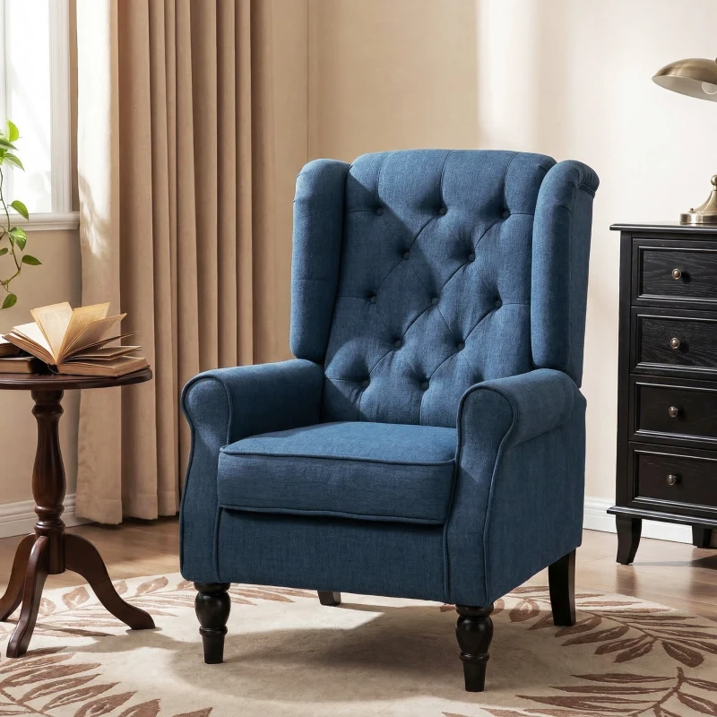 HOMCOM Fauteuil de Salon, Fauteuil Capitonné avec Pieds en Bois, Assise Large, Grand Confort, Classique, 74x86x102cm, Bleu(m-11)