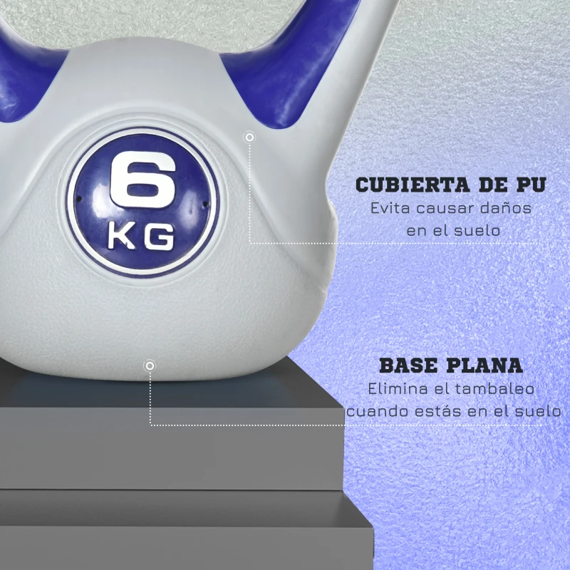 SPORTNOW Pesa Rusa 6 kg Revestimiento de PU y Relleno de Arena para Entrenamiento de Fuerza 20x13x22 cm Violeta y Gris