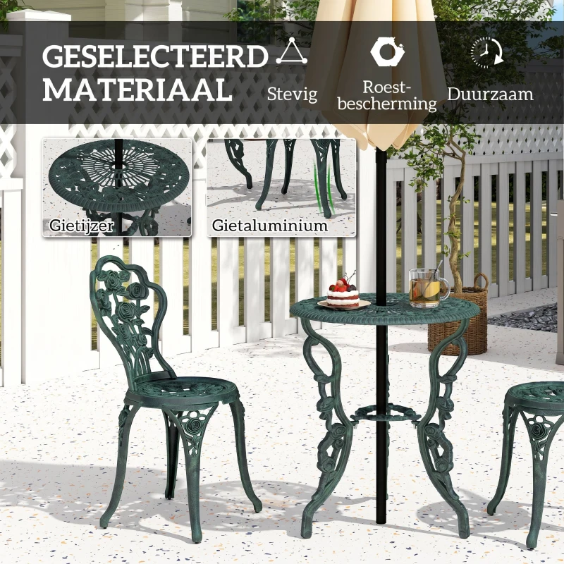 Outsunny 3-delige bistroset Balkonset tuinmeubelen balkon gegoten aluminium antiek groen(m-6)