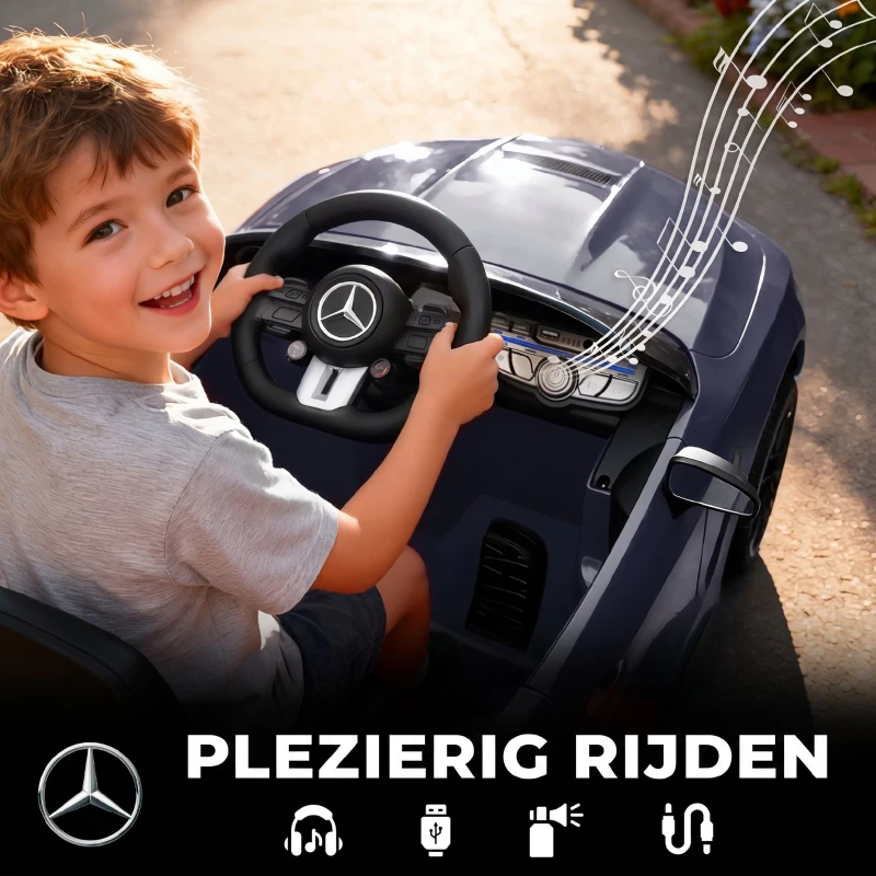 AIYAPLAY Elektrische kinderauto, Mercedes-design, 12V motoren, afstandsbediening, LED-lichten, muziek, voor 3-6 jaar, grijs(m-7)