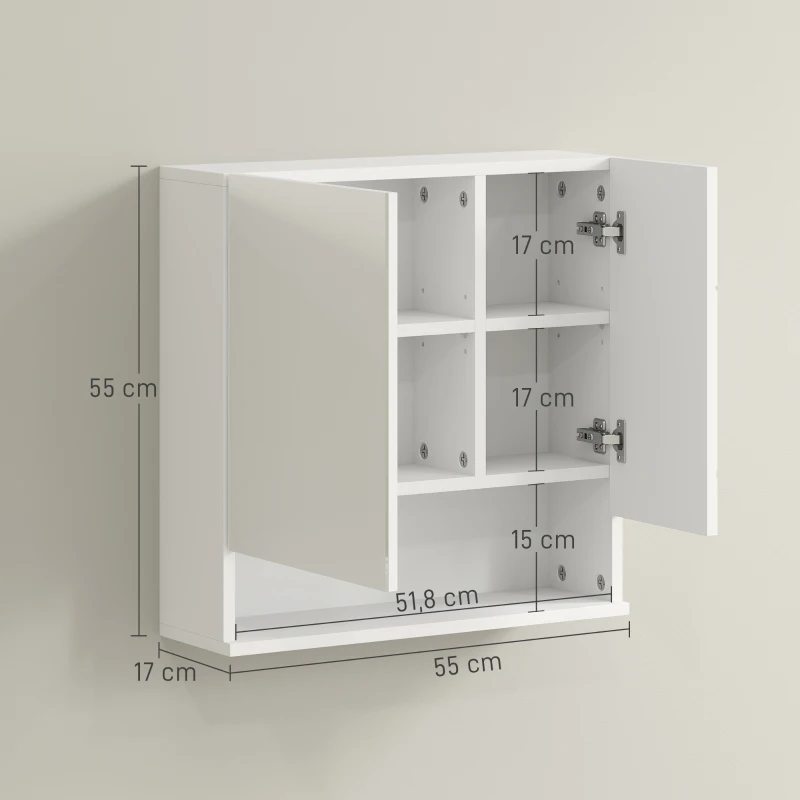kleankin Armoire murale miroir de salle de bain placard de rangement 2 portes 55 x 17 x 55 cm blanc