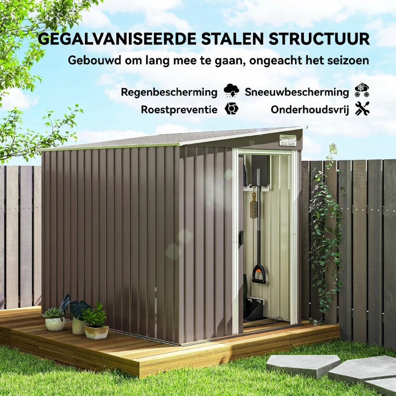 Outsunny Metalen tuinhuis 2,81m² 154x206,5x181 cm tuinschuur met schuin dak en fundering(m-4)