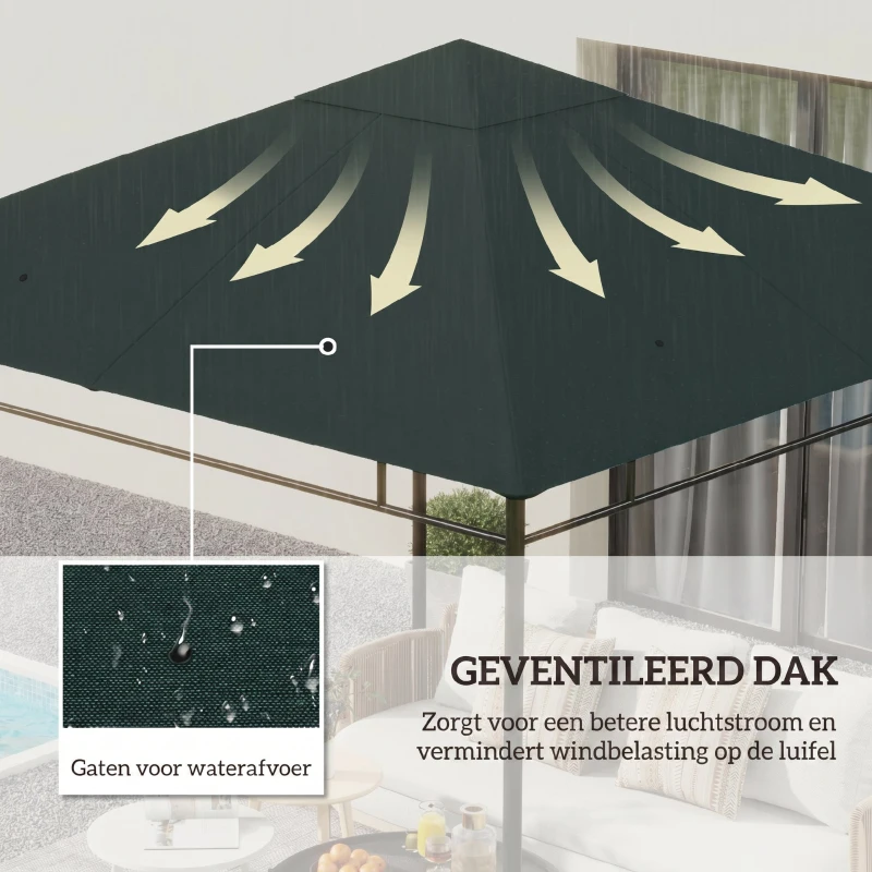 Outsunny partytentdak, vervangend dak voor partytent, partytentafdekking, polyester bescherming tegen de zon, donkergrijs 3 x 3 m