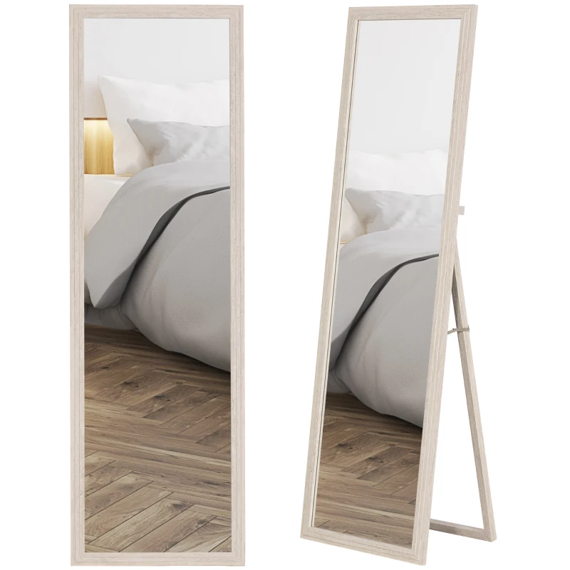 HOMCOM Miroir sur Pied Rectangulaire 160 x 50 cm, Cadre Texturé à Effet Pierre, Angle d'Inclinaison Réglable, Blanc