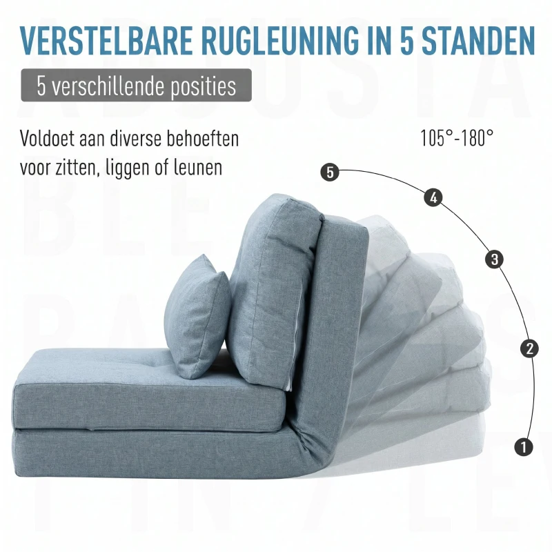 HOMCOM Vloerstoel Opvouwbaar Matras Slaapmat, 2-in-1 design, afneembaar kussen, 60 x 80 x 56 cm, Hemelsblauw