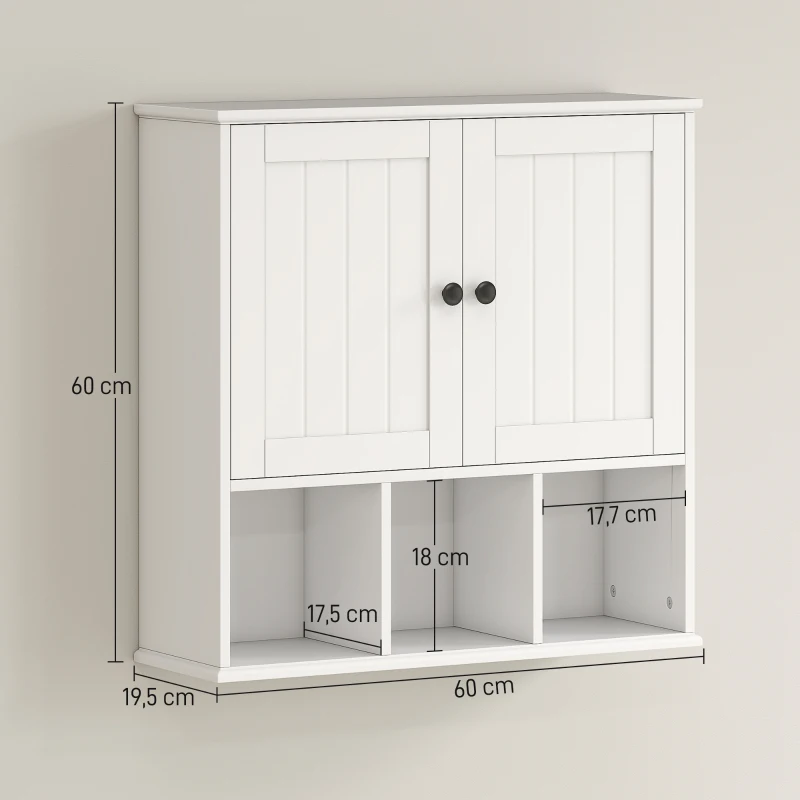 HOMCOM Armoire murale de salle de bain, meuble de rangement avec 2 portes, étagère réglable et compartiments ouverts, blanc
