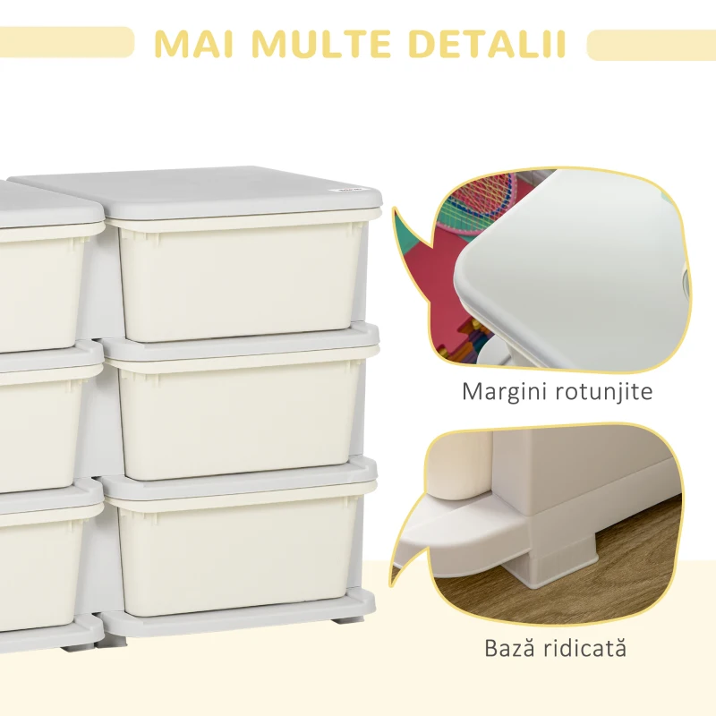 HOMCOM Comodă cu 6 sertare pentru copii de 3-6 ani, cu margini rotunjite, din PP crem, 75x37x56.5 cm
