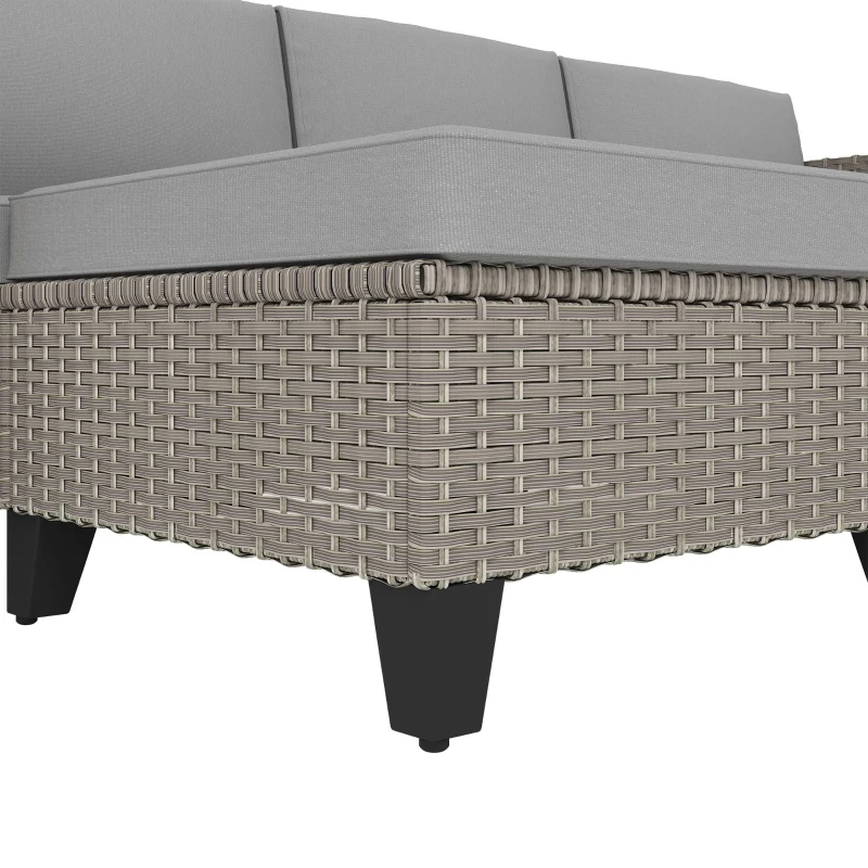 Outsunny 5-Piece Rattan Patio Furniture Set with Corner Sofa, Footstools, Coffee Table, for Poolside, Brown