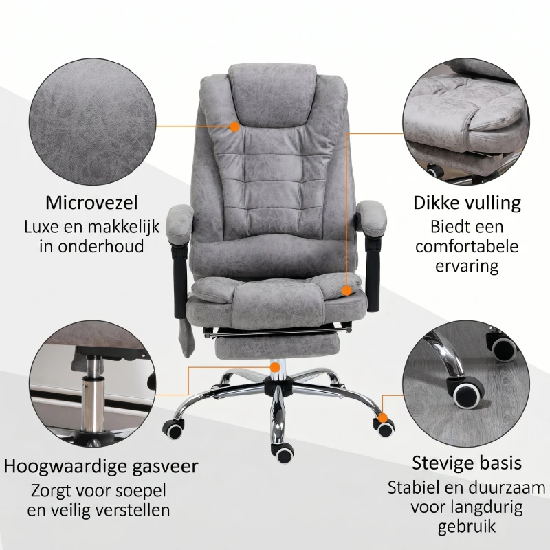 Vinsetto Bureaustoel met Massagefunctie, Ergonomische Bureaustoel met Leun- & Warmtefunctie, Afstandsbediening, Grijs(m-8)
