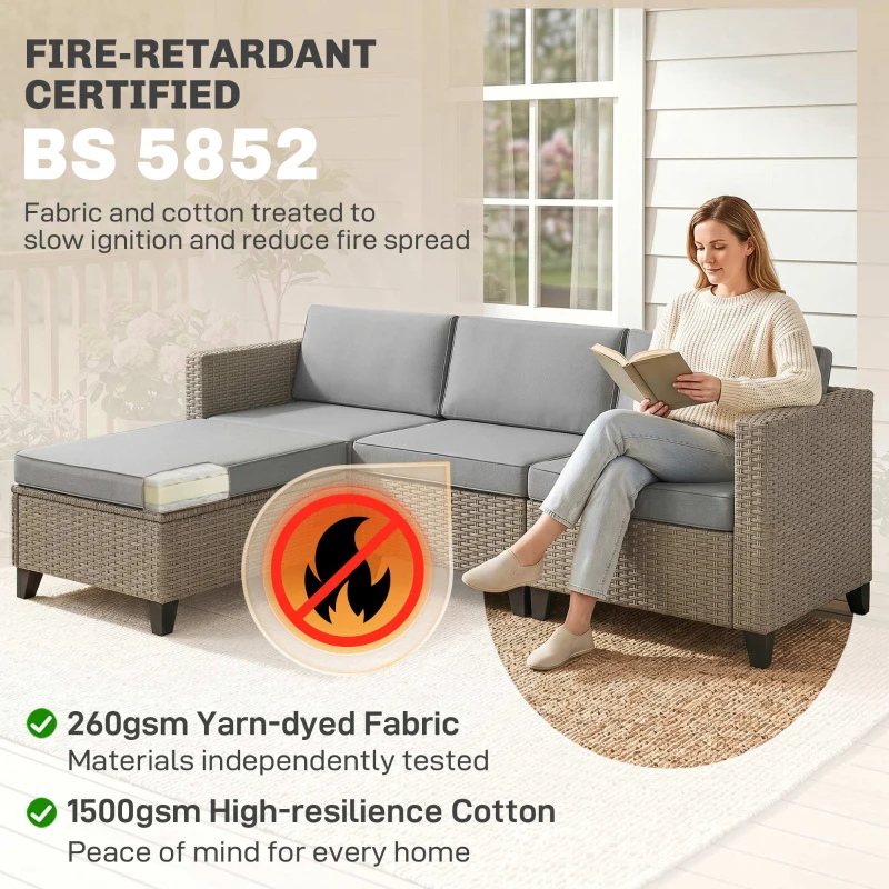 Outsunny 5-Piece Rattan Patio Furniture Set with Corner Sofa, Footstools, Coffee Table, for Poolside, Brown