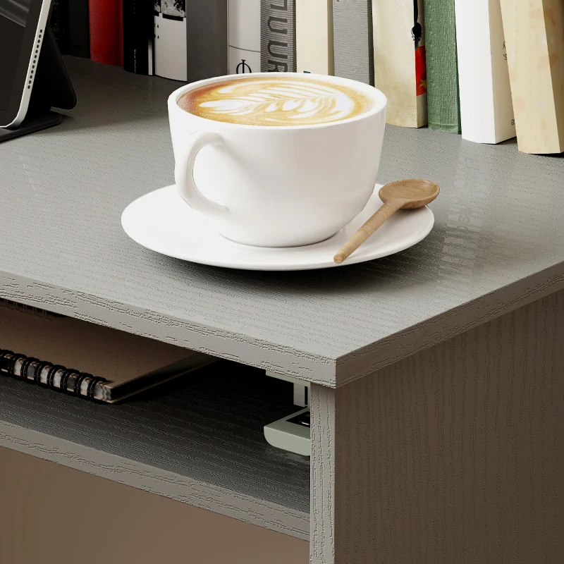 HOMCOM Bureau informatique sobre épuré compact avec 1 étagère, panneaux de particules, dim. 90l x 50P x 74H cm, gris