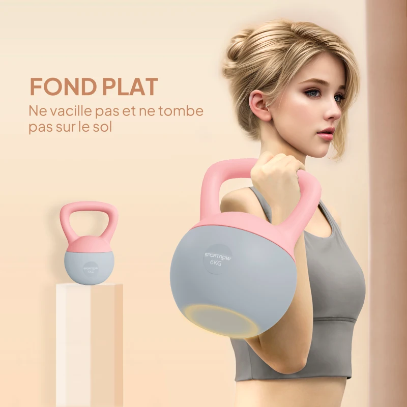SPORTNOW Kettlebell 6 kg Haltère avec Poignée Antidérapante pour Fitness Musculation Cardio, 19 x 19 x 28 cm Rose
