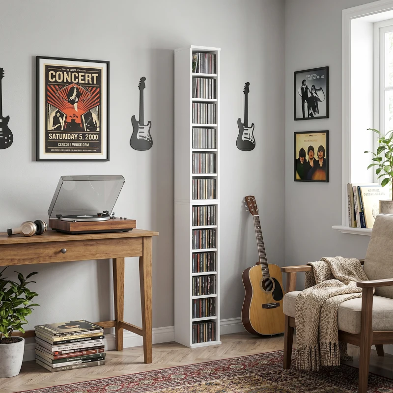 HOMCOM 204 CD-Aufbewahrungsregale im 2er-Set, Blu-Ray-Turmständer mit verstellbaren Regalböden, Bücherregal-Organizer, Weiß