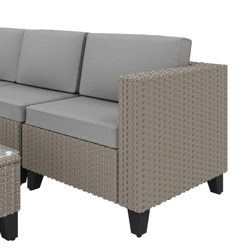 Outsunny 5-Piece Rattan Patio Furniture Set with Corner Sofa, Footstools, Coffee Table, for Poolside, Brown