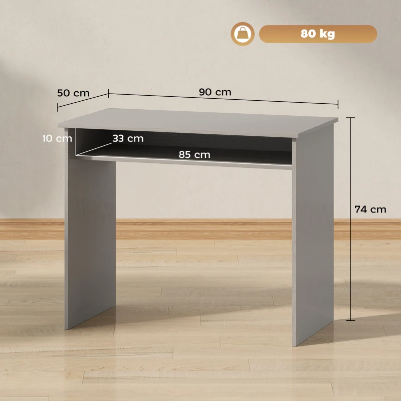HOMCOM Bureau informatique sobre épuré compact avec 1 étagère, panneaux de particules, dim. 90l x 50P x 74H cm, gris