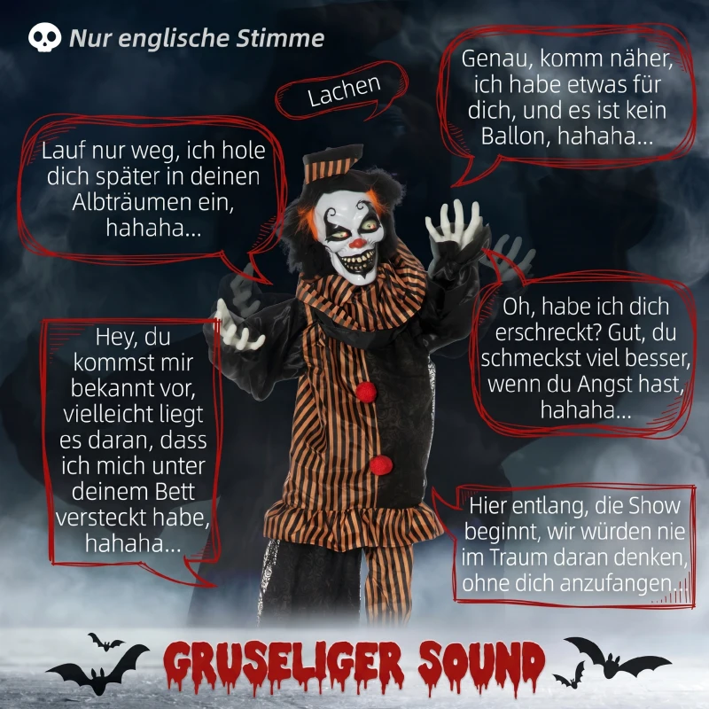 Outsunny Halloween clown grote indoor decoratie met speciale effecten en geluid multicolor