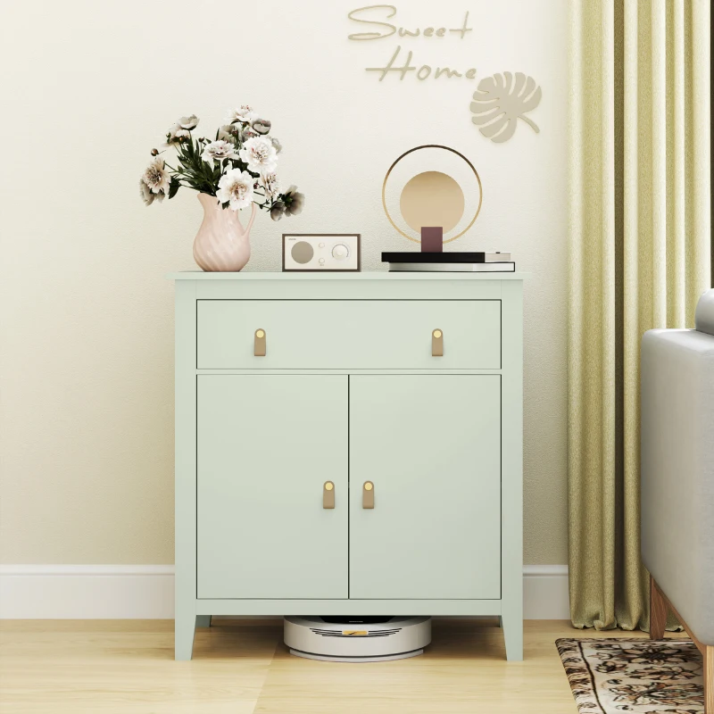 HOMCOM Aparador con Cajón Armario de 2 Niveles y Estante Ajustable Base Elevada y Amplia Superficie 80x40x90cm Verde Claro