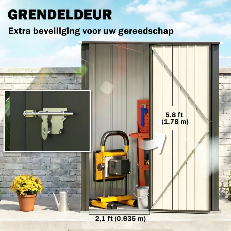 Outsunny Tuinschuur Gereedschapsschuur, afsluitbare deur, weerbestendig, incl. schappen, 161,5 cm x 94,5 cm x 196 cm, Zwart(m-5)