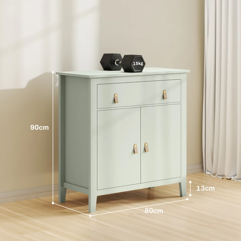 HOMCOM Aparador con Cajón Armario de 2 Niveles y Estante Ajustable Base Elevada y Amplia Superficie 80x40x90cm Verde Claro
