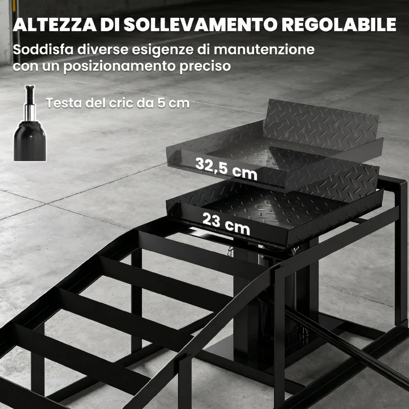 HOMCOM 2 Rampe Idrauliche per Auto, Portata 3T, Altezza 23-32.5cm, Nero