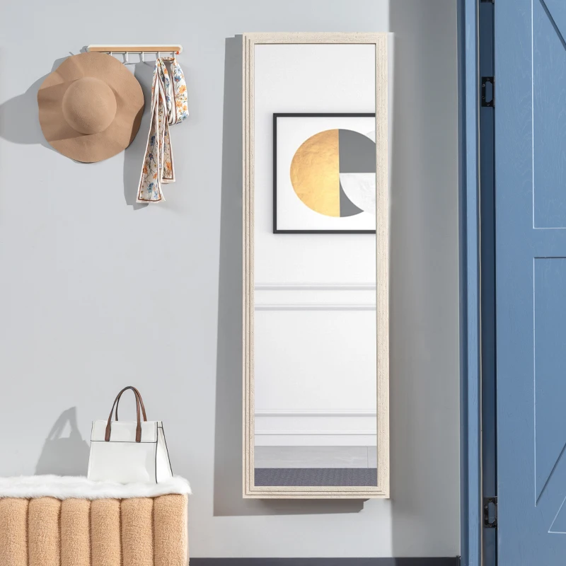 HOMCOM Miroir sur Pied Rectangulaire 160 x 50 cm, Cadre Texturé à Effet Pierre, Angle d'Inclinaison Réglable, Blanc