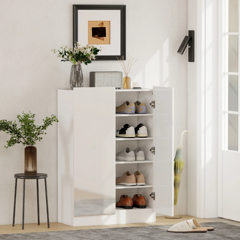 HOMCOM Meuble à chaussures 20 paires armoire à chaussures à haute brillance 5 niveaux étagères réglables 72x34,5x103cm blanc