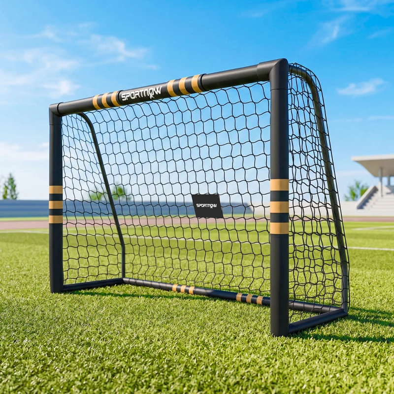 SPORTNOW But de Football avec Mousse de Protection, 6 Piquets de Sol et Filet en PE, 240x85x160cm, Jaune