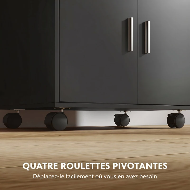 HOMCOM Chariot de cuisine sur roulettes, desserte micro-onde à roulettes avec placard tiroir étagères, 59 x 40 x 92 cm, noir
