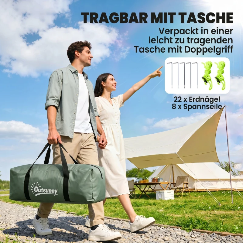 Outsunny kampeertent voor 3-4 personen, twee binnenruimtes, gaasraam, groen, 4,75 x 2,64 x 1,72 m