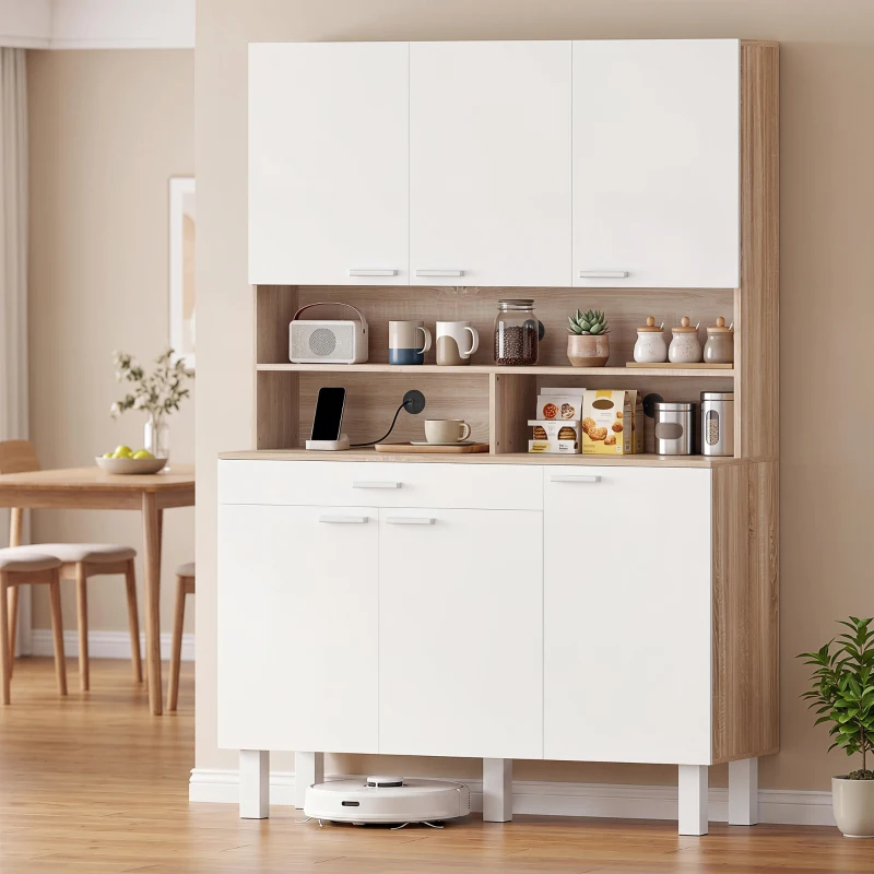 HOMCOM Alacena de Cocina Alta con 6 Puertas y Gran Cajón Estantes Encimera Amplia 120x40x175 cm Blanco