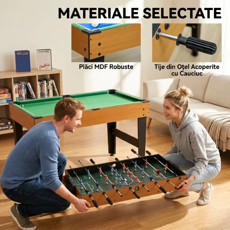 HOMCOM Masă Multifuncțională 4 în 1 cu Fotbal de Masă, Biliard, Tenis de Masă și Hochei, 107x61x84.5cm