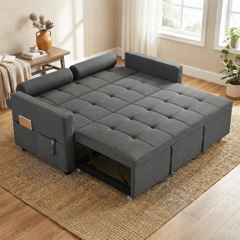 HOMCOM Canapé convertible 2 places 3 en 1 canapé-lit avec lit gigogne double dossier réglable 2 coussins 80,5x137,5x84cm gris