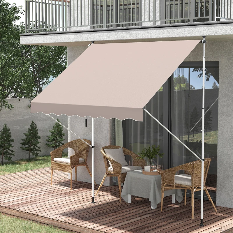 Outsunny Klemmmarkise mit Handkurbel höhenverstellbar Gelenkarmmarkise schmutzabweisend, witterungsbeständig Balkonmarkise 200 x 150 cm Terrassenmarkise für Terrasse Balkon Veranda Cremeweiß
