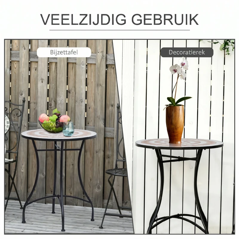 Outsunny Tuintafel mozaiektafel balkontafel rond tuinmeubelen tafel mozaïek terras