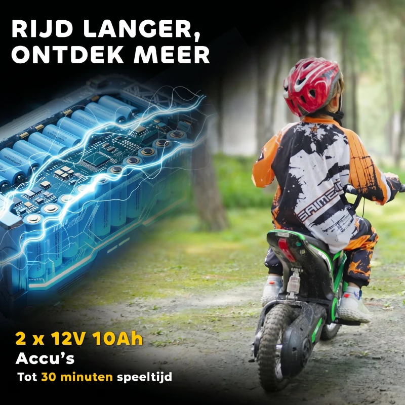 HOMCOM Elektrische Kindermotor, 24V motor, instelbare snelheid, muziek & lichten, Groen(m-6)